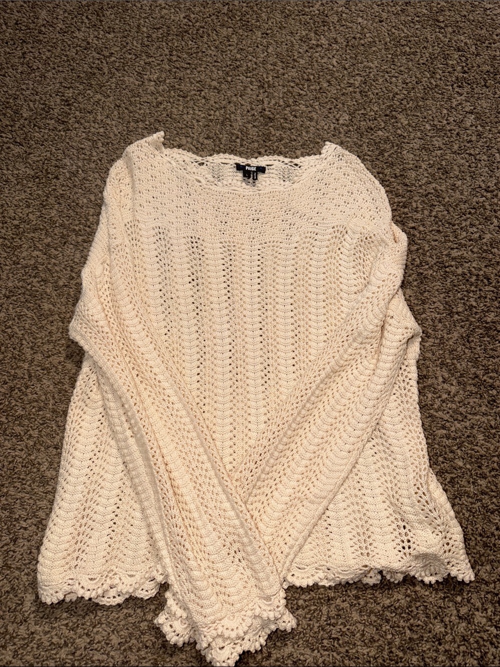 PAIGE Cream Crochet Knit Top with Scalloped Trim